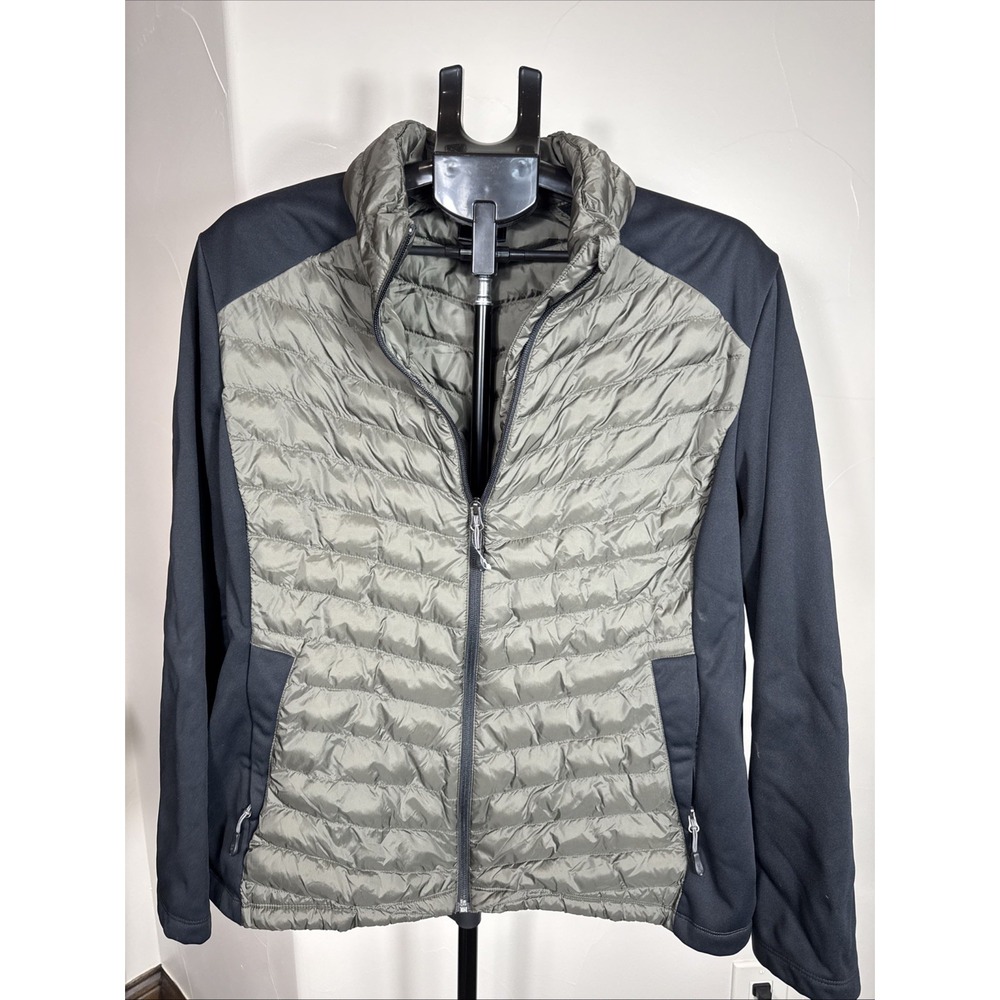 32 Degrees Heat Womens Mix Media Puffer Jacket Olive Green Black XXL Full Zip